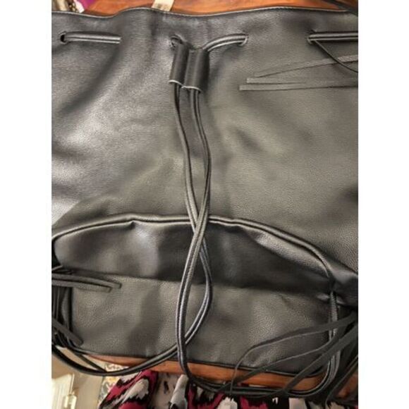 VICTORIA SECRET Faux Leather Black Backpack Fringe Purse SEXY Boho Bag MSRP $85 - Picture 8 of 9